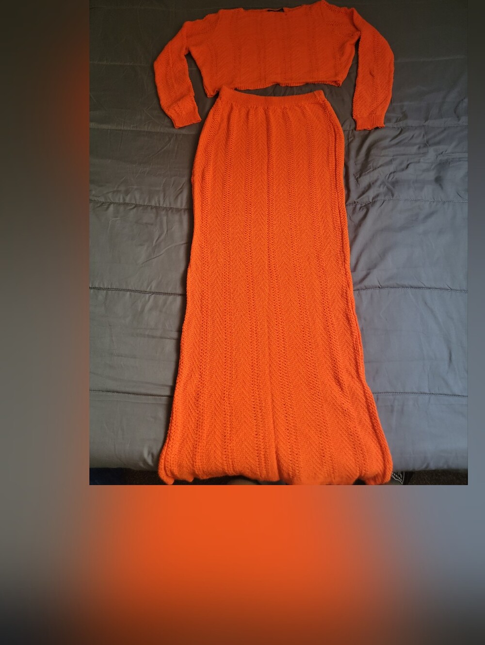 Orange Knit Skirt With Matching Top